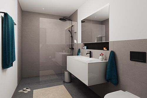 Visualisierung einer Dusche/WC einer Etagenwohnung im Projekt duo in Luzern